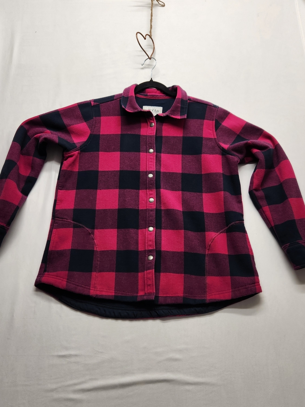 ⭐️Orvis Fleece Lined Flannel Shacket Pink Buffalo Plaid Shirt Jacket Large